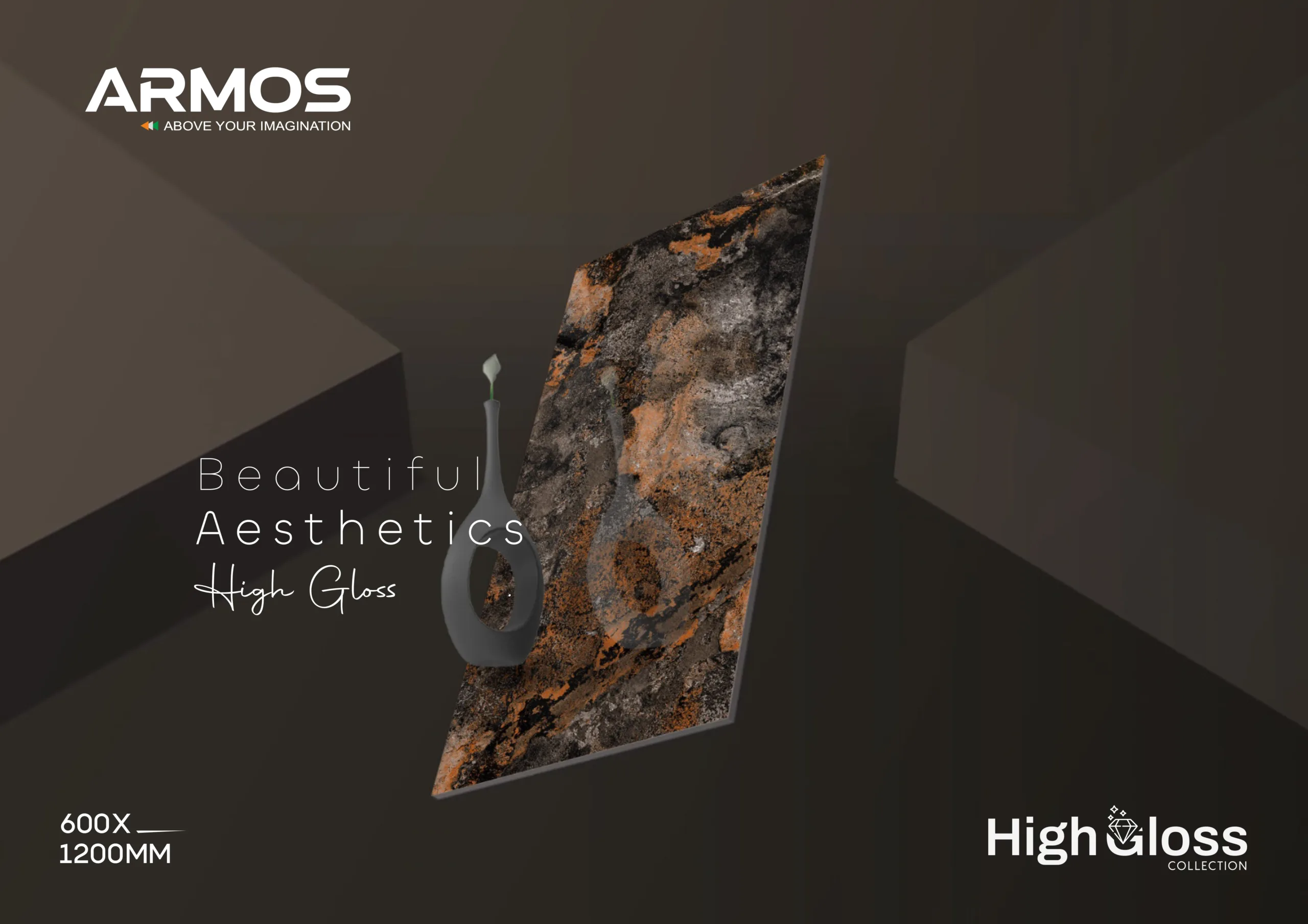 High gloss finish 600x1200mm porcelain tiles for luxury floors and walls – perfect for modern interiors