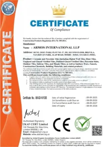 CE Certification – Armos International porcelain and ceramic tiles meet European quality and safety standards.